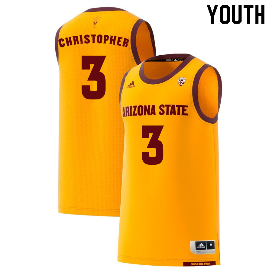 Youth #3 Caleb Christopher Arizona State Sun Devils College Basketball Jerseys Sale-Gold - Click Image to Close